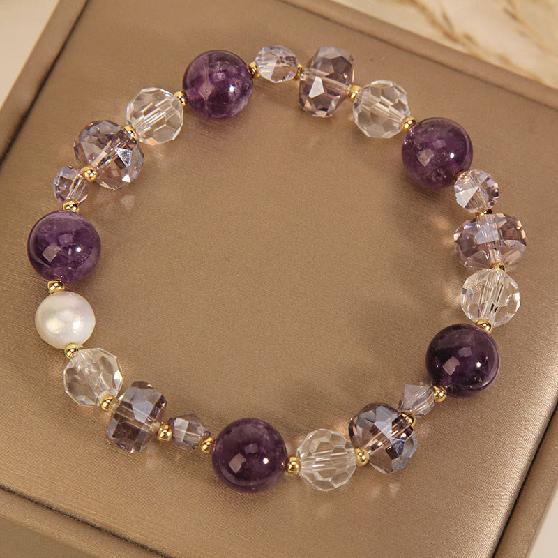 Fortune Jewel Amethyst White Crystal Pearl Communication Bracelet