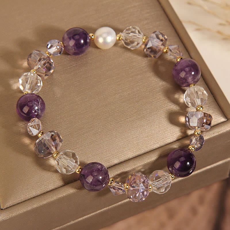 Fortune Jewel Amethyst White Crystal Pearl Communication Bracelet