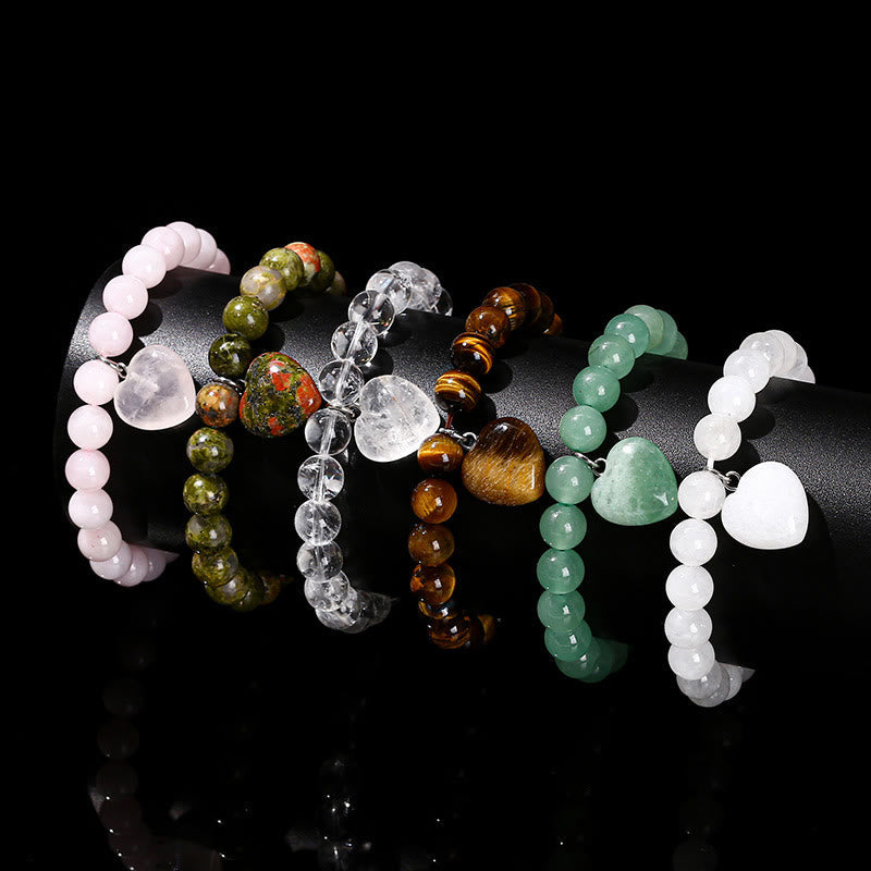 Fortune Jewel Various Crystal Green Aventurine Love Heart Balance Bracelet