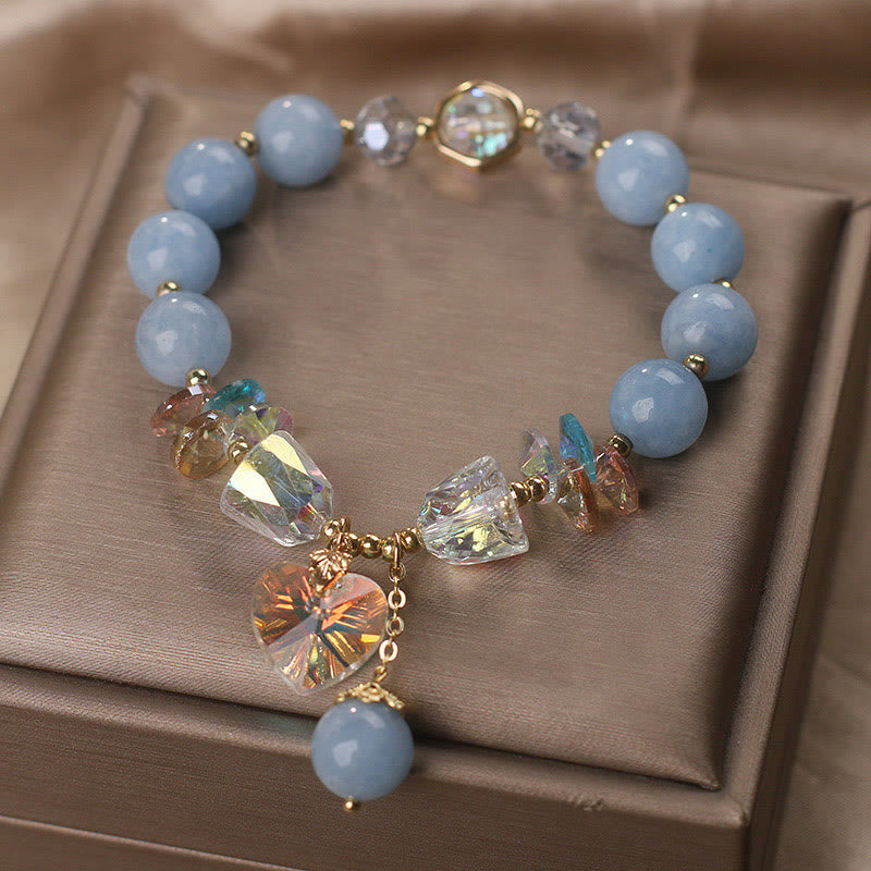 Fortune Jewel Aquamarine Green Crystal Love Heart Charm Healing Bracelet