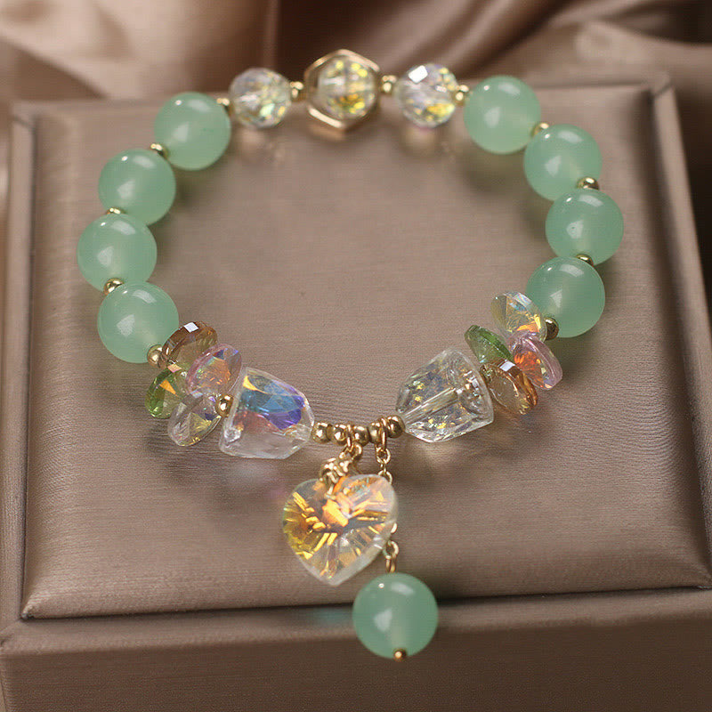 Fortune Jewel Aquamarine Green Crystal Love Heart Charm Healing Bracelet