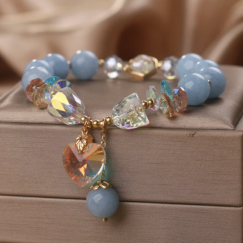 Fortune Jewel Aquamarine Green Crystal Love Heart Charm Healing Bracelet