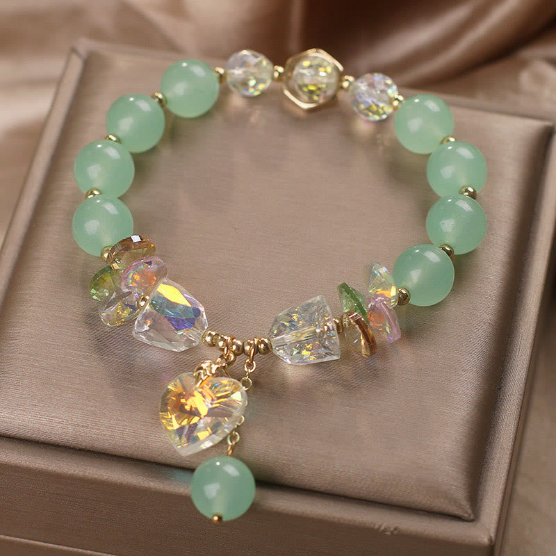 Fortune Jewel Aquamarine Green Crystal Love Heart Charm Healing Bracelet