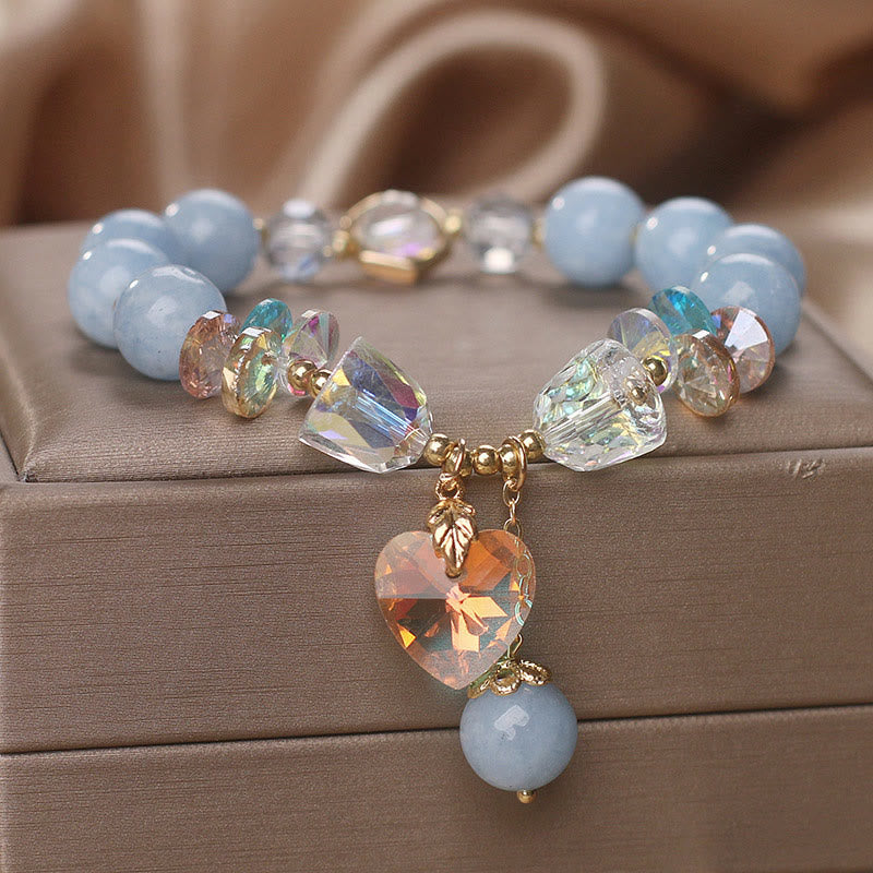 Fortune Jewel Aquamarine Green Crystal Love Heart Charm Healing Bracelet