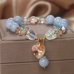 Fortune Jewel Aquamarine Green Crystal Love Heart Charm Healing Bracelet