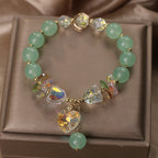 Fortune Jewel Aquamarine Green Crystal Love Heart Charm Healing Bracelet