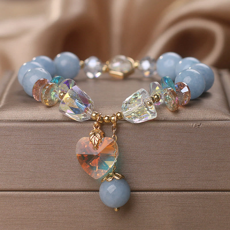 Fortune Jewel Aquamarine Green Crystal Love Heart Charm Healing Bracelet