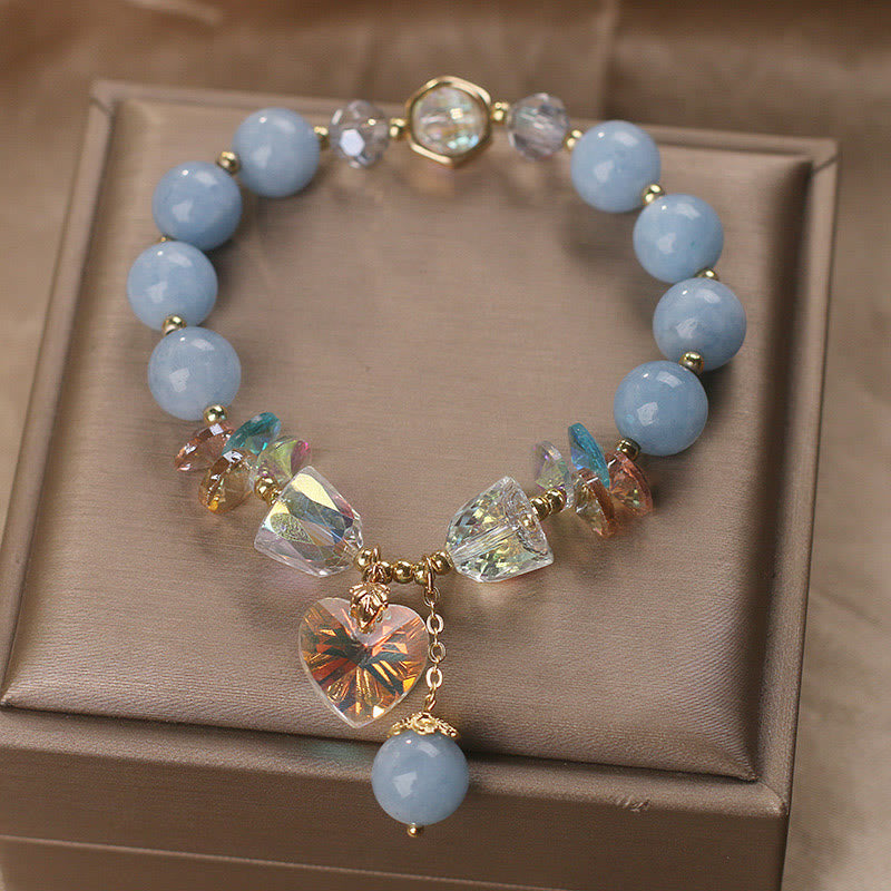 Fortune Jewel Aquamarine Green Crystal Love Heart Charm Healing Bracelet