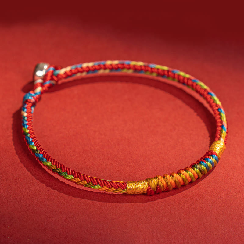 Fortune Jewel Multicolor Red String Alloy 925 Sterling Silver Buckle Protection Bracelet