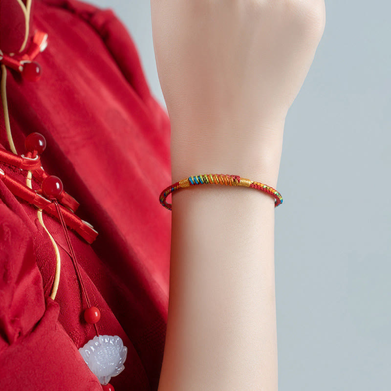 Fortune Jewel Multicolor Red String Alloy 925 Sterling Silver Buckle Protection Bracelet