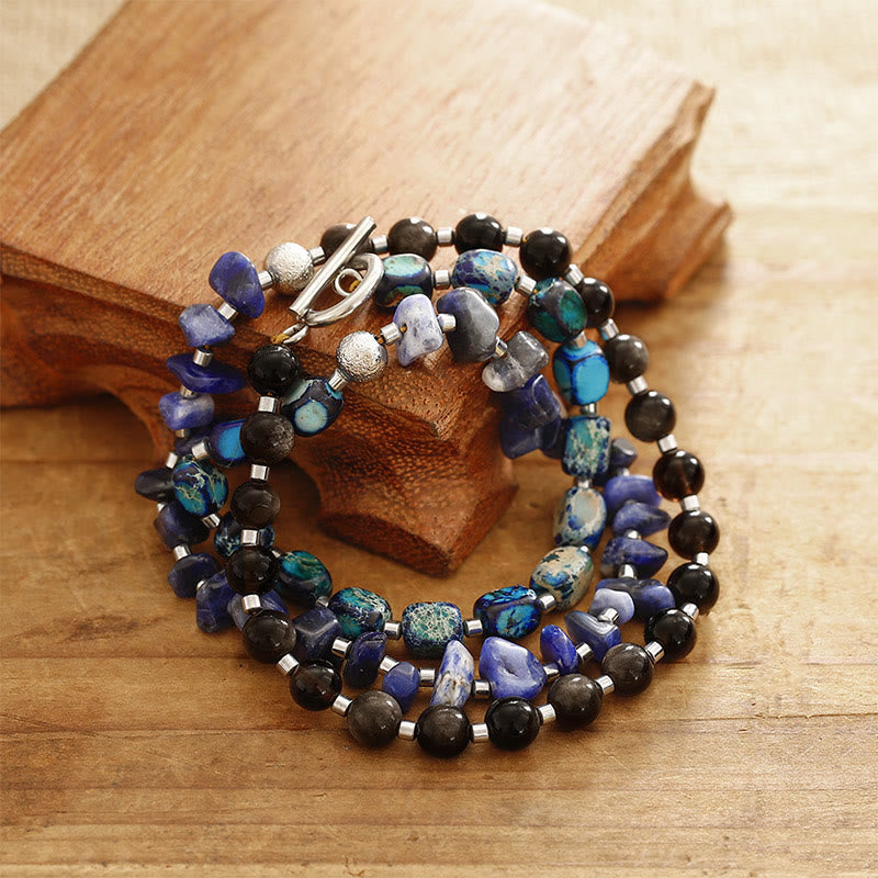 Fortune Jewel Emperor Stone Sodalite Gold Sheen Obsidian Balance Triple Wrap Bracelet