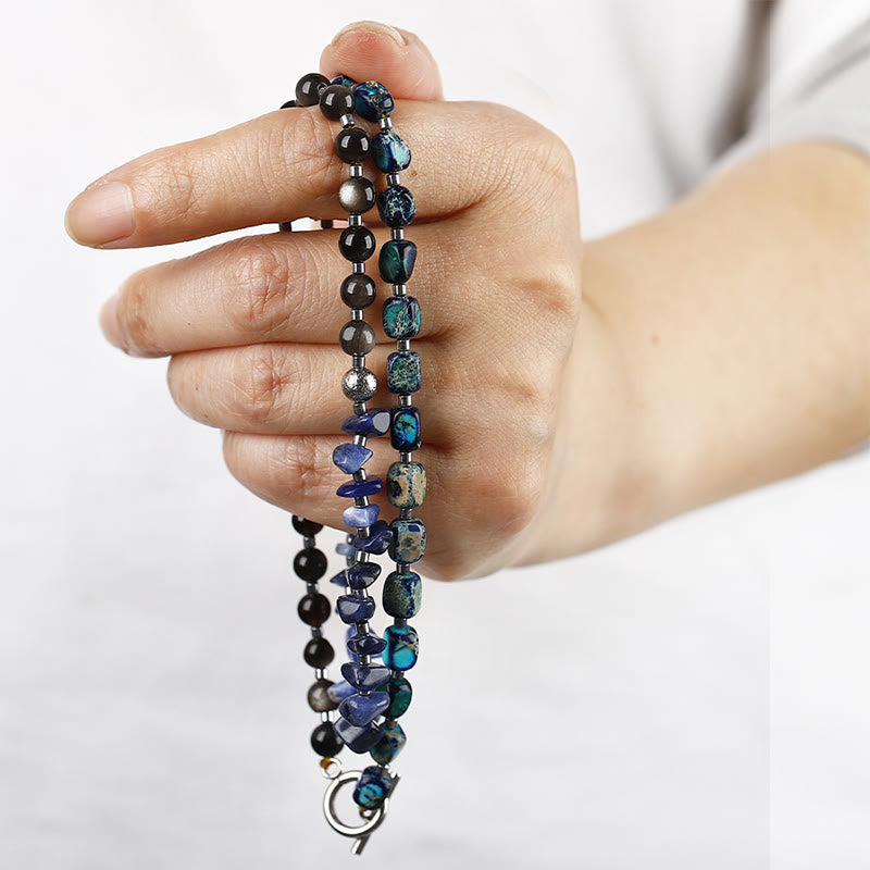 Fortune Jewel Emperor Stone Sodalite Gold Sheen Obsidian Balance Triple Wrap Bracelet