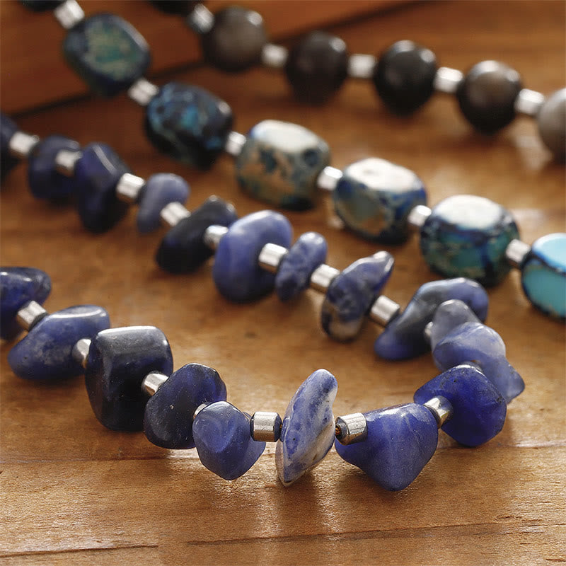 Fortune Jewel Emperor Stone Sodalite Gold Sheen Obsidian Balance Triple Wrap Bracelet