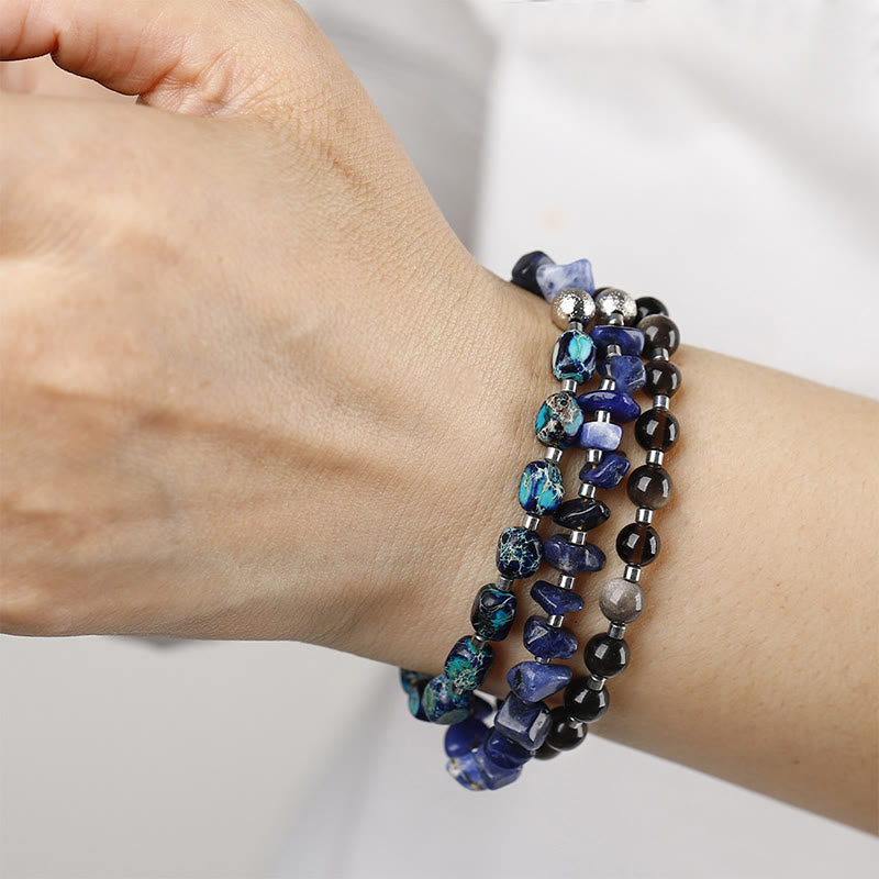 Fortune Jewel Emperor Stone Sodalite Gold Sheen Obsidian Balance Triple Wrap Bracelet