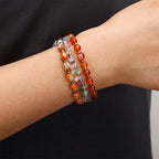 Fortune Jewel Fluorite Red Agate Emperor Stone Power Triple Wrap Bracelet