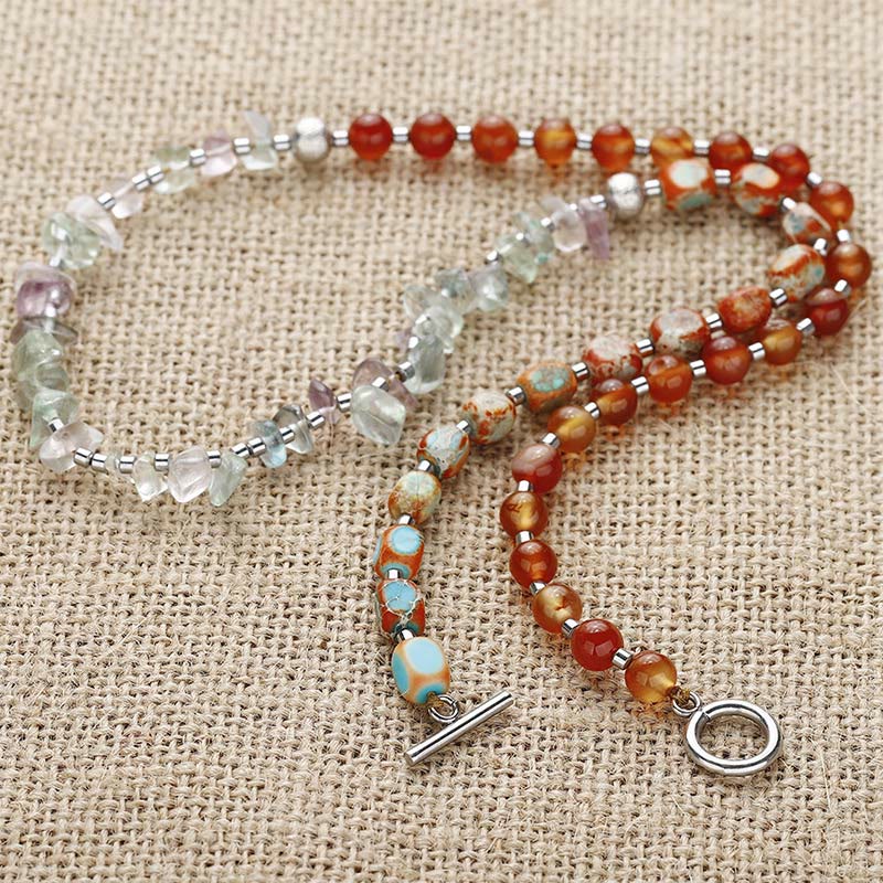 Fortune Jewel Fluorite Red Agate Emperor Stone Power Triple Wrap Bracelet