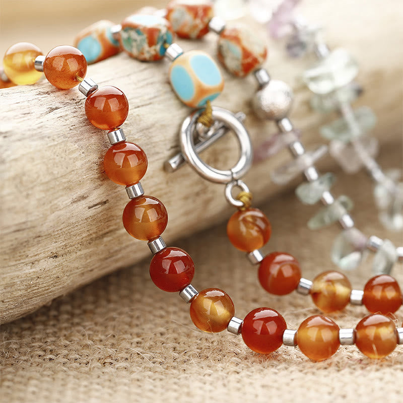Fortune Jewel Fluorite Red Agate Emperor Stone Power Triple Wrap Bracelet