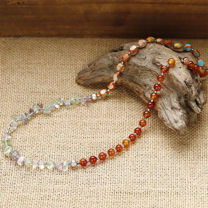 Fortune Jewel Fluorite Red Agate Emperor Stone Power Triple Wrap Bracelet