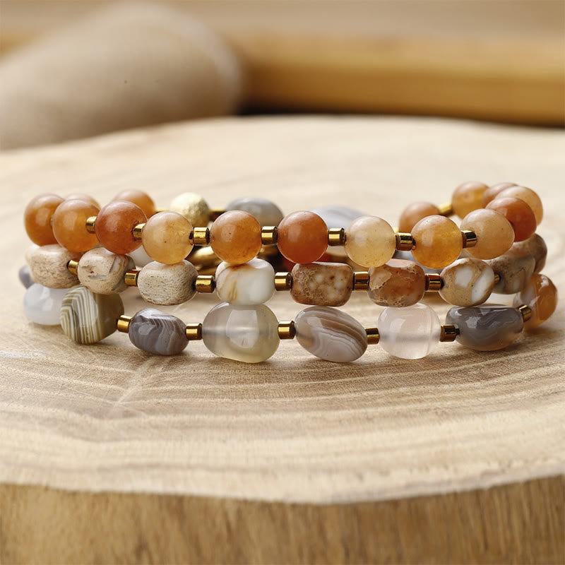 Fortune Jewel Botswana Agate Red Agate  Emperor Stone Creativity Triple Wrap Bracelet