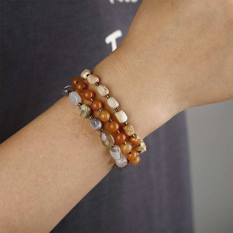 Fortune Jewel Botswana Agate Red Agate  Emperor Stone Creativity Triple Wrap Bracelet