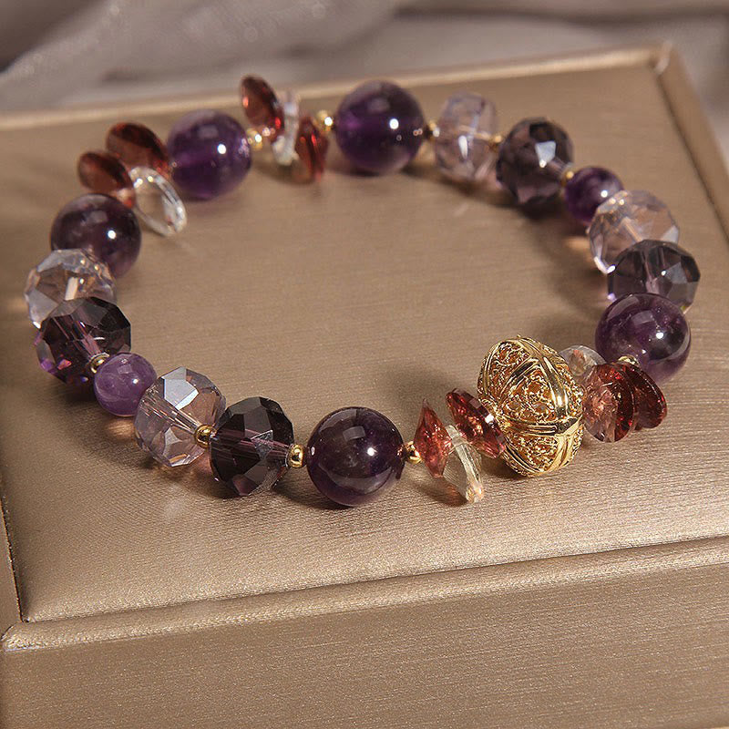 Fortune Jewel Amethyst Red Crystal White Crystal Pumpkin Inner Peace And Healing Bracelet