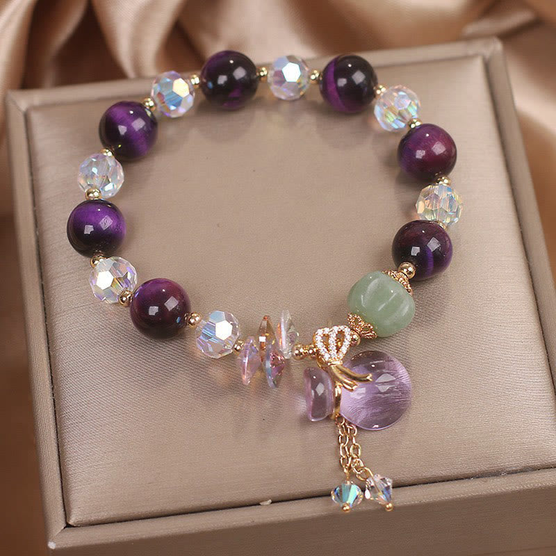 Fortune Jewel Purple Tiger Eye White Crystal Amethyst Jade Bravery Bracelet