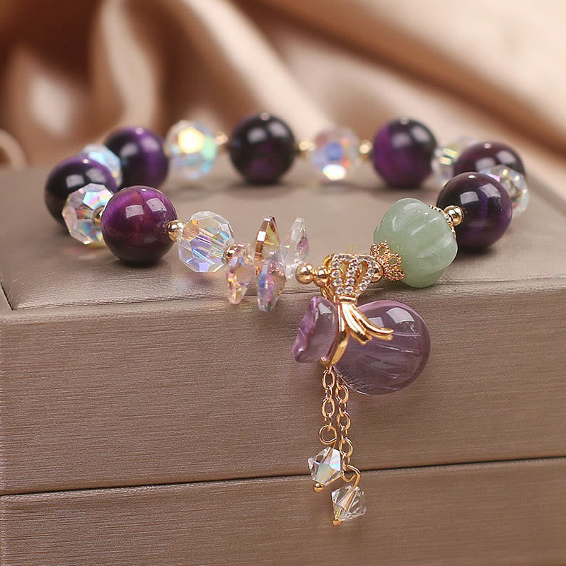 Fortune Jewel Purple Tiger Eye White Crystal Amethyst Jade Bravery Bracelet