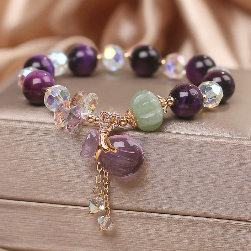 Fortune Jewel Purple Tiger Eye White Crystal Amethyst Jade Bravery Bracelet