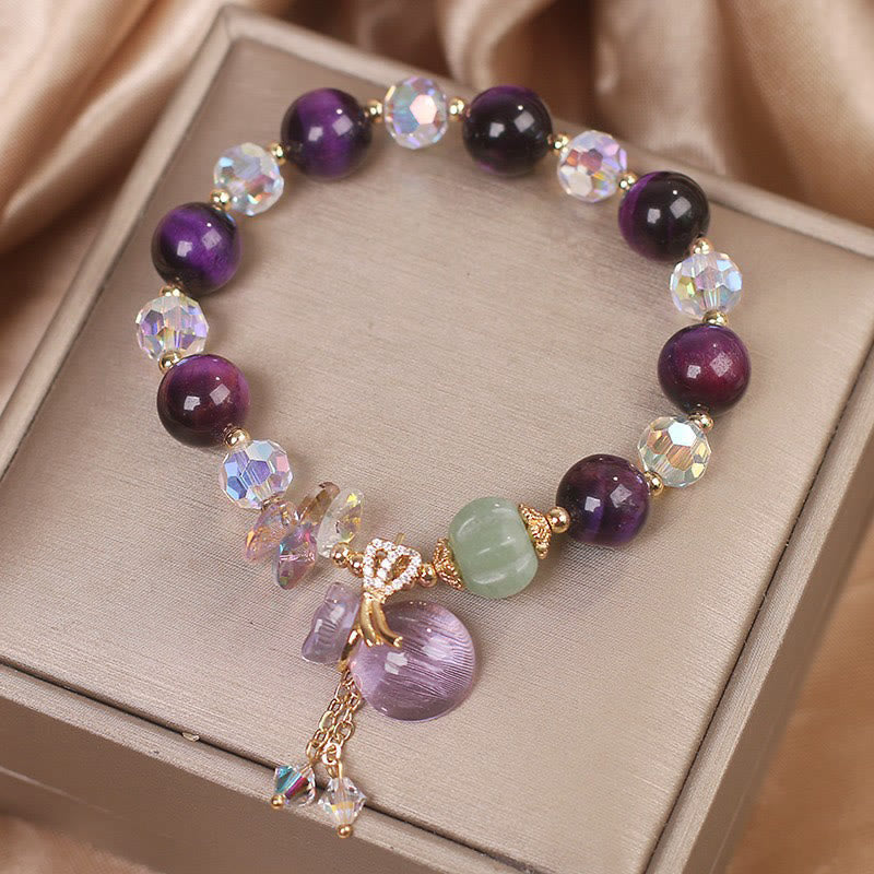 Fortune Jewel Purple Tiger Eye White Crystal Amethyst Jade Bravery Bracelet