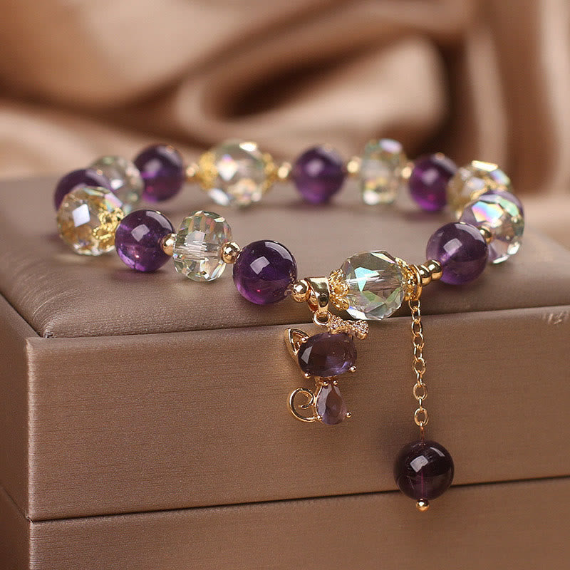 Fortune Jewel Amethyst White Crystal Fox Meditation Bracelet
