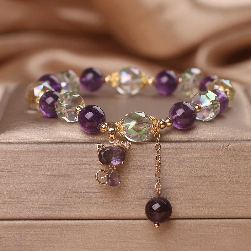 Fortune Jewel Amethyst White Crystal Fox Meditation Bracelet