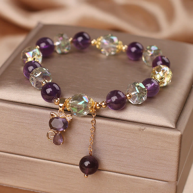 Fortune Jewel Amethyst White Crystal Fox Meditation Bracelet