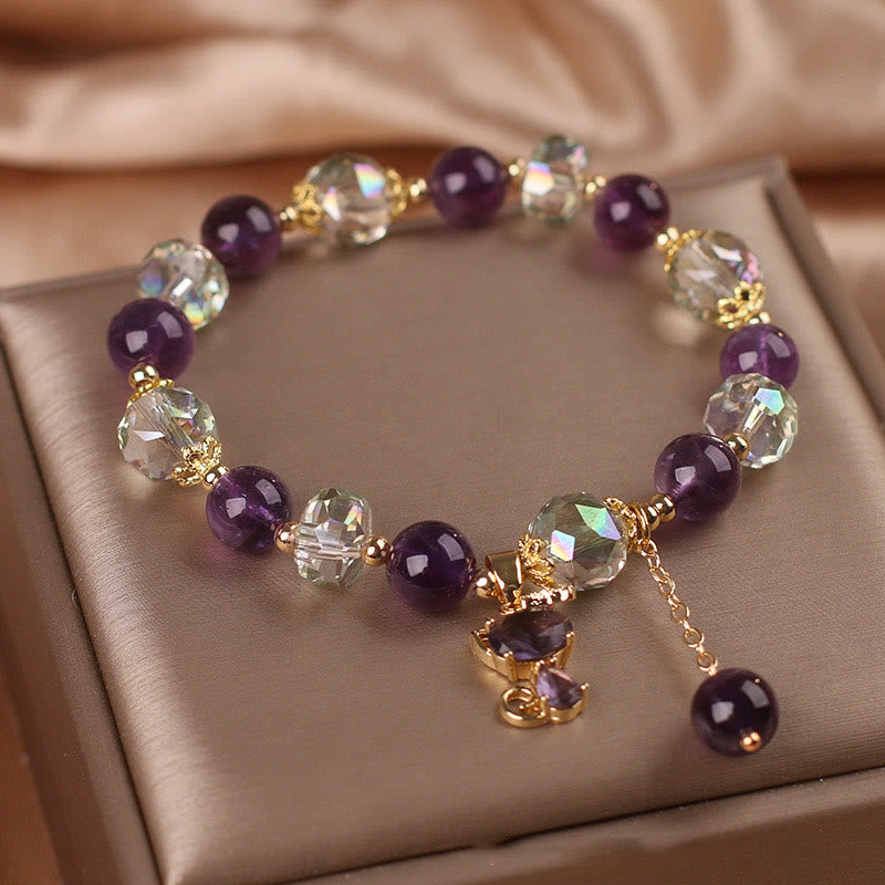Fortune Jewel Amethyst White Crystal Fox Meditation Bracelet