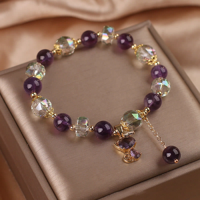 Fortune Jewel Amethyst White Crystal Fox Meditation Bracelet