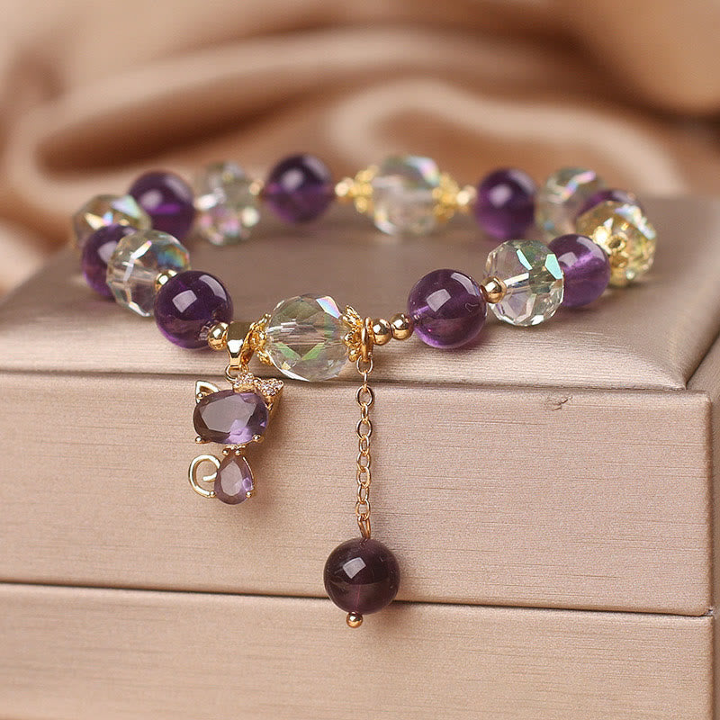Fortune Jewel Amethyst White Crystal Fox Meditation Bracelet