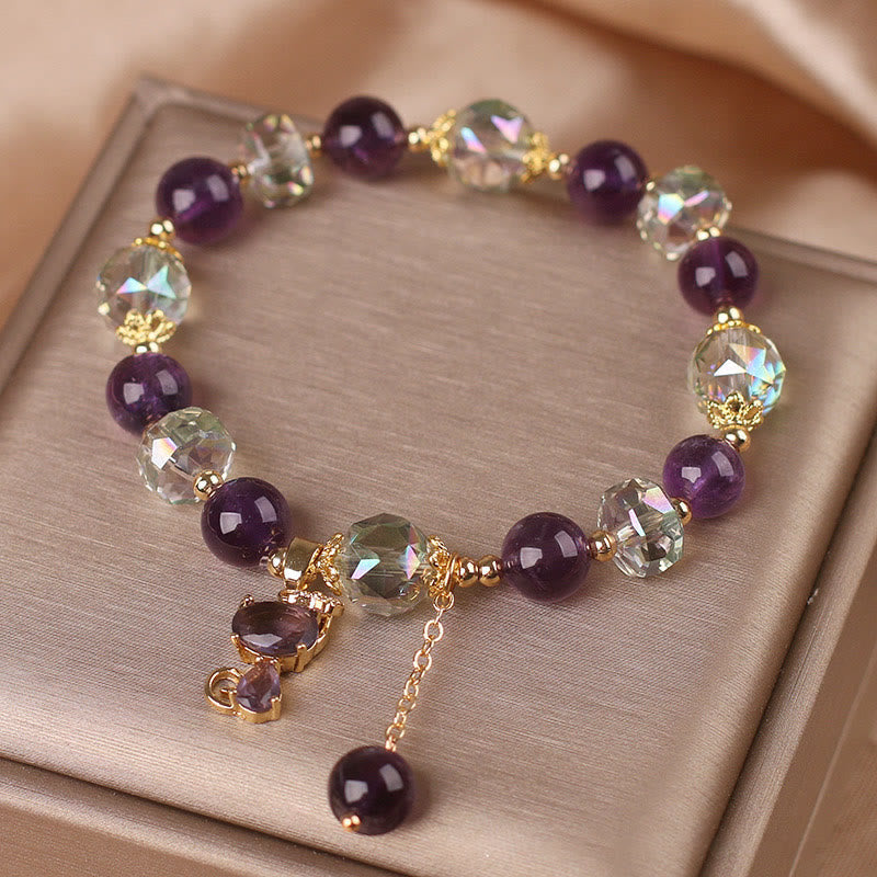 Fortune Jewel Amethyst White Crystal Fox Meditation Bracelet