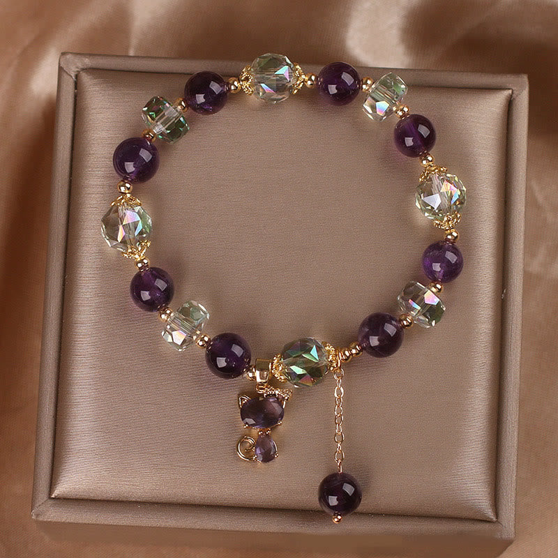 Fortune Jewel Amethyst White Crystal Fox Meditation Bracelet