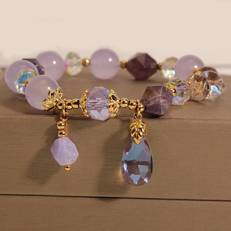 Fortune Jewel Amethyst White Crystal Drop Meditation Bracelet