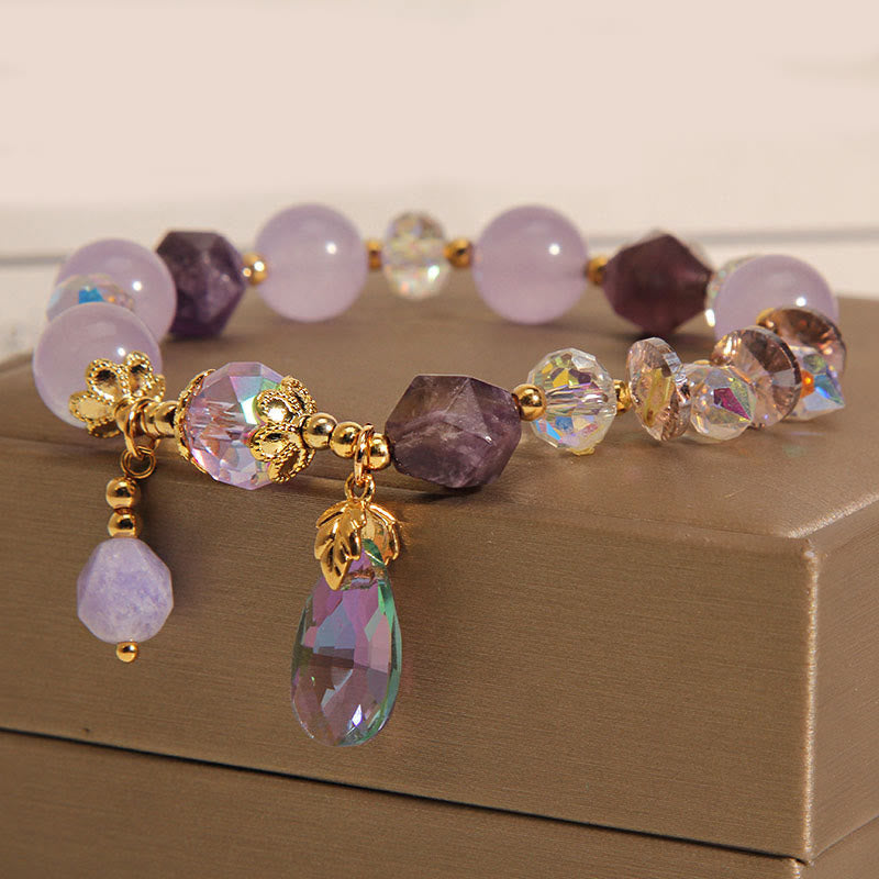 Fortune Jewel Amethyst White Crystal Drop Meditation Bracelet