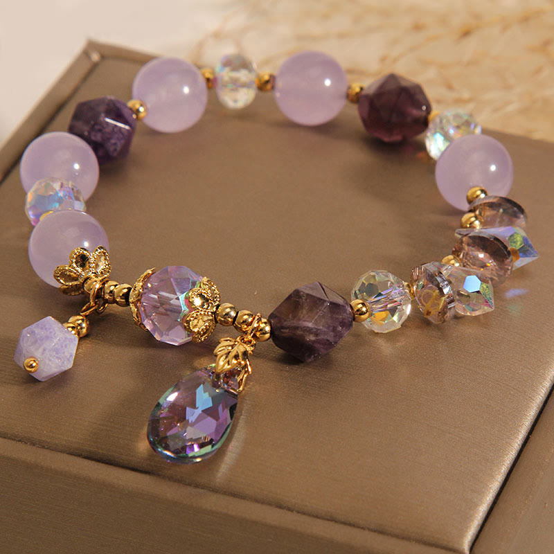 Fortune Jewel Amethyst White Crystal Drop Meditation Bracelet