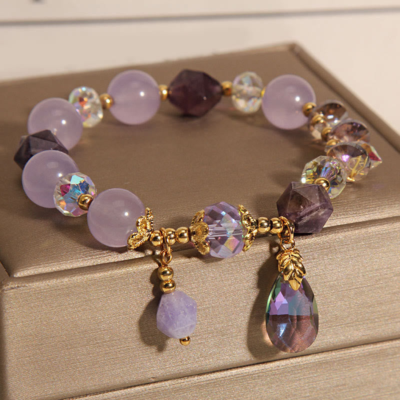 Fortune Jewel Amethyst White Crystal Drop Meditation Bracelet
