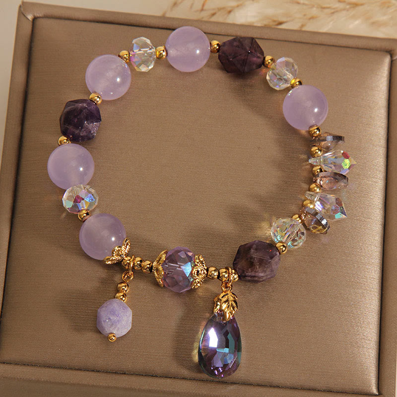 Fortune Jewel Amethyst White Crystal Drop Meditation Bracelet