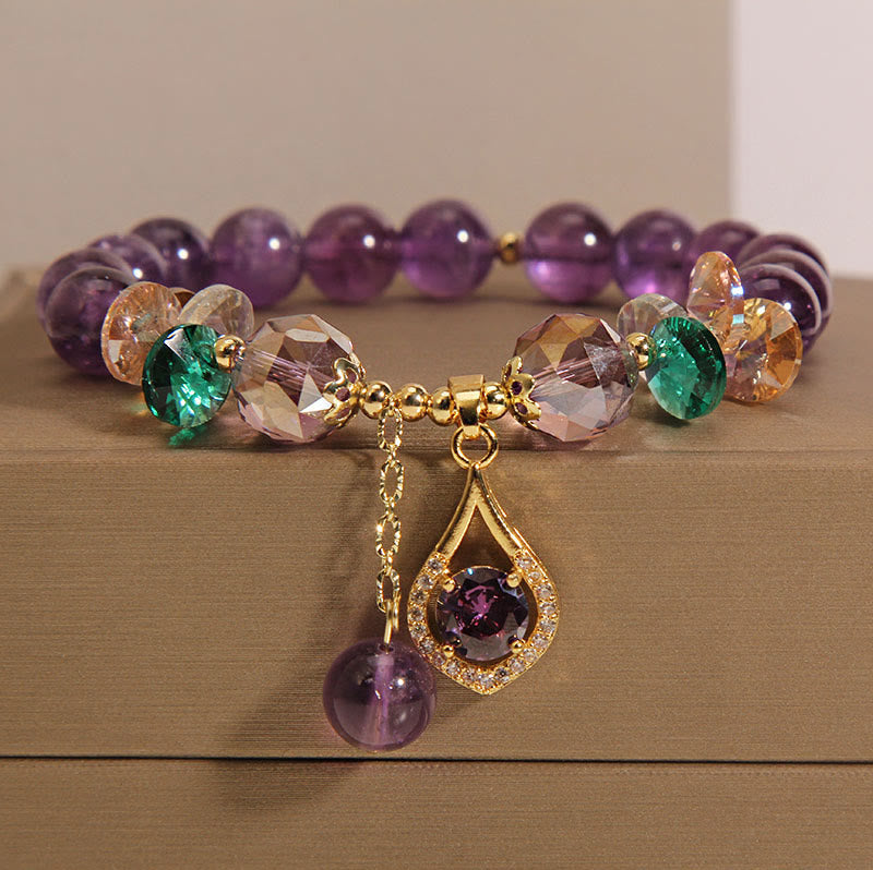 Fortune Jewel Amethyst Green Crystal Citrine White Crystal Spiritual Awareness Bracelet