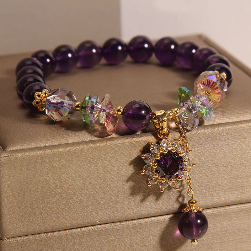 Fortune Jewel Amethyst Green Crystal Citrine White Crystal Sunflower Spiritual Awareness Bracelet