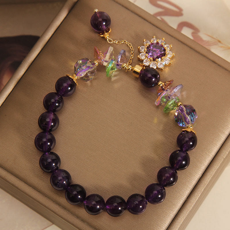 Fortune Jewel Amethyst Green Crystal Citrine White Crystal Sunflower Spiritual Awareness Bracelet