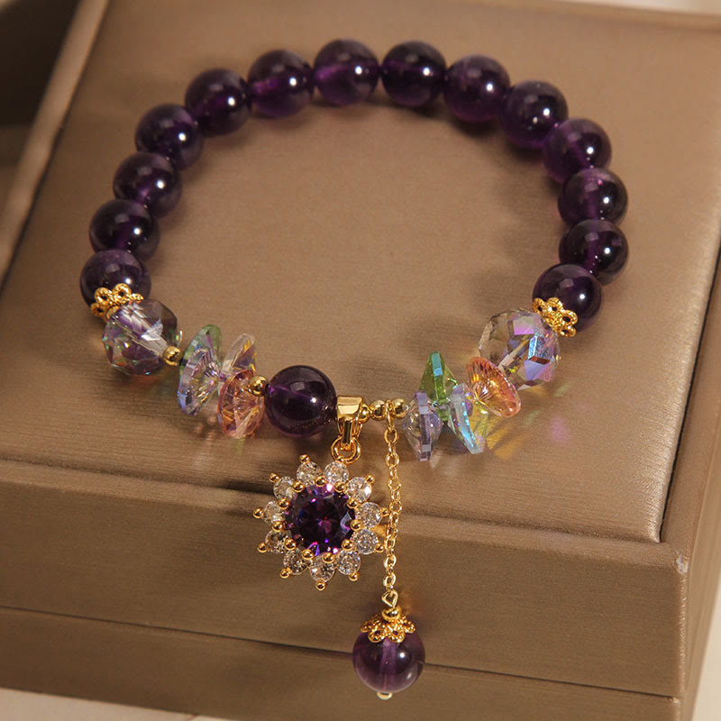 Fortune Jewel Amethyst Green Crystal Citrine White Crystal Sunflower Spiritual Awareness Bracelet