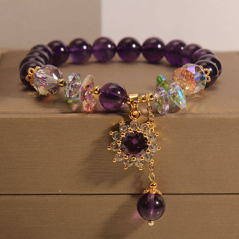 Fortune Jewel Amethyst Green Crystal Citrine White Crystal Sunflower Spiritual Awareness Bracelet
