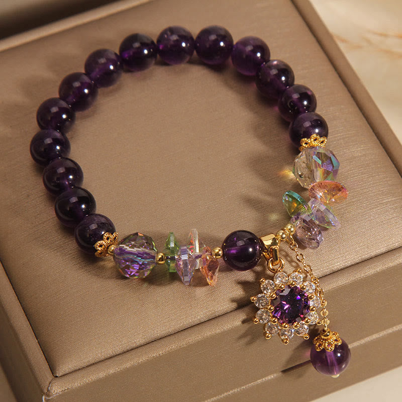Fortune Jewel Amethyst Green Crystal Citrine White Crystal Sunflower Spiritual Awareness Bracelet