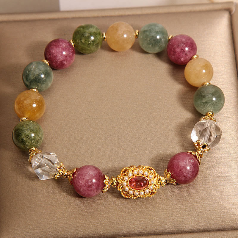 Fortune Jewel Tourmaline Pearl Pink Crystal White Crystal Wisdom Bracelet