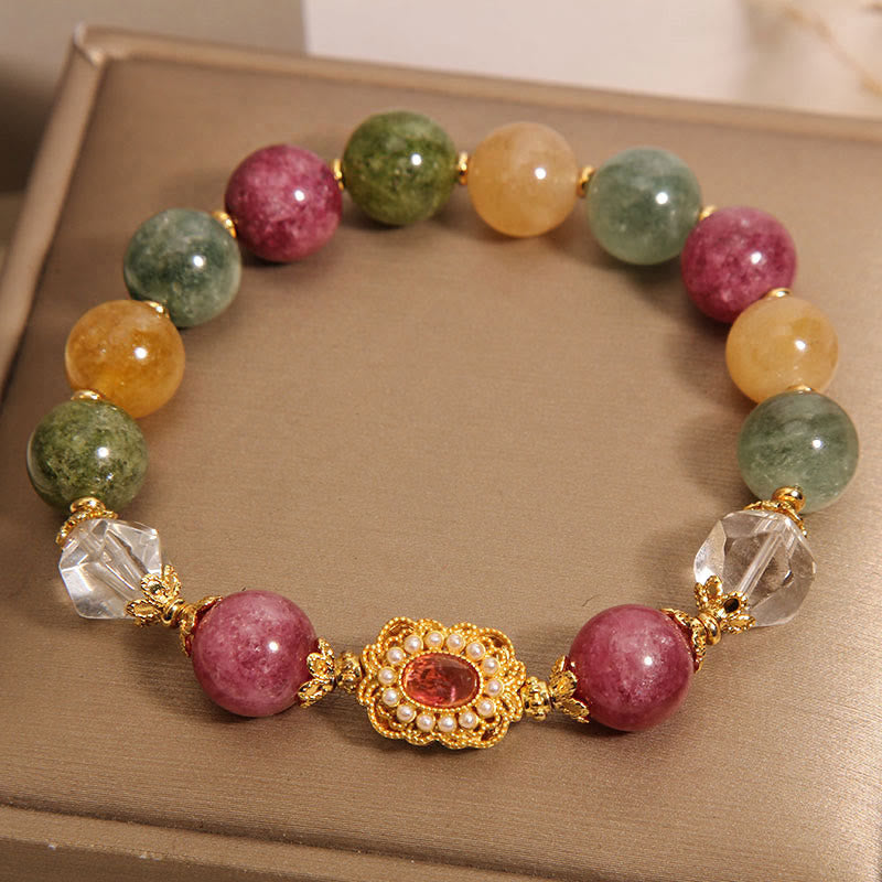 Fortune Jewel Tourmaline Pearl Pink Crystal White Crystal Wisdom Bracelet